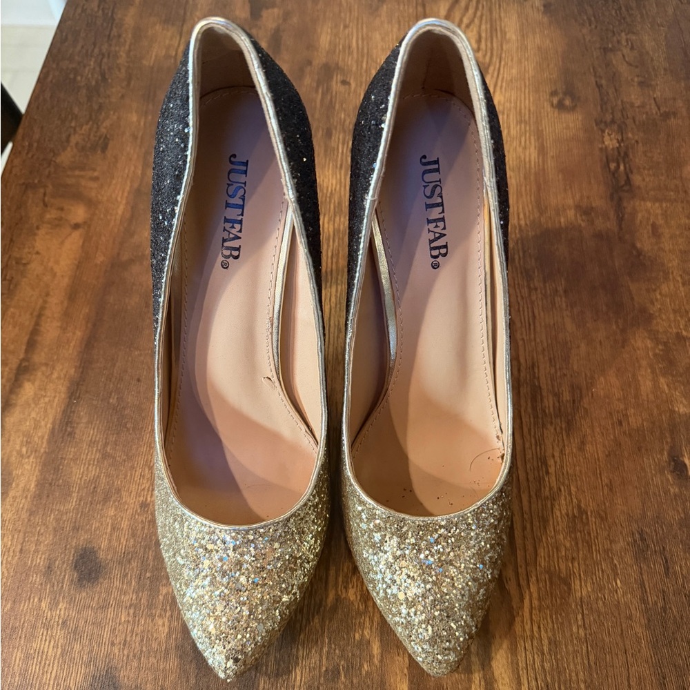 JustFab Glitter Heels - Gold and Black